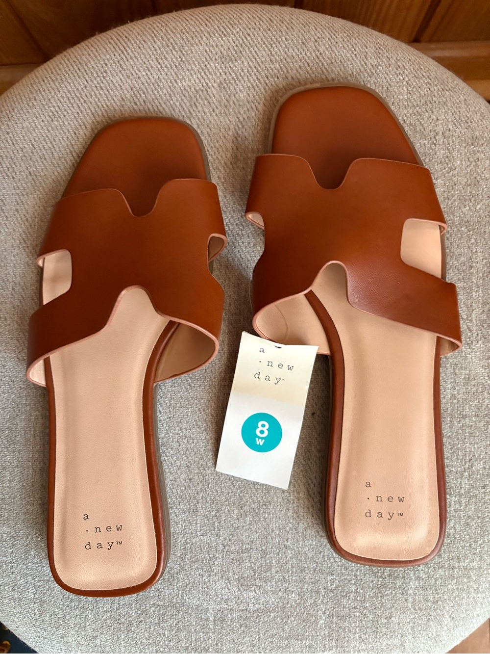 NWT, a new day Cognac Slide Sandals - Women's size 8 wide